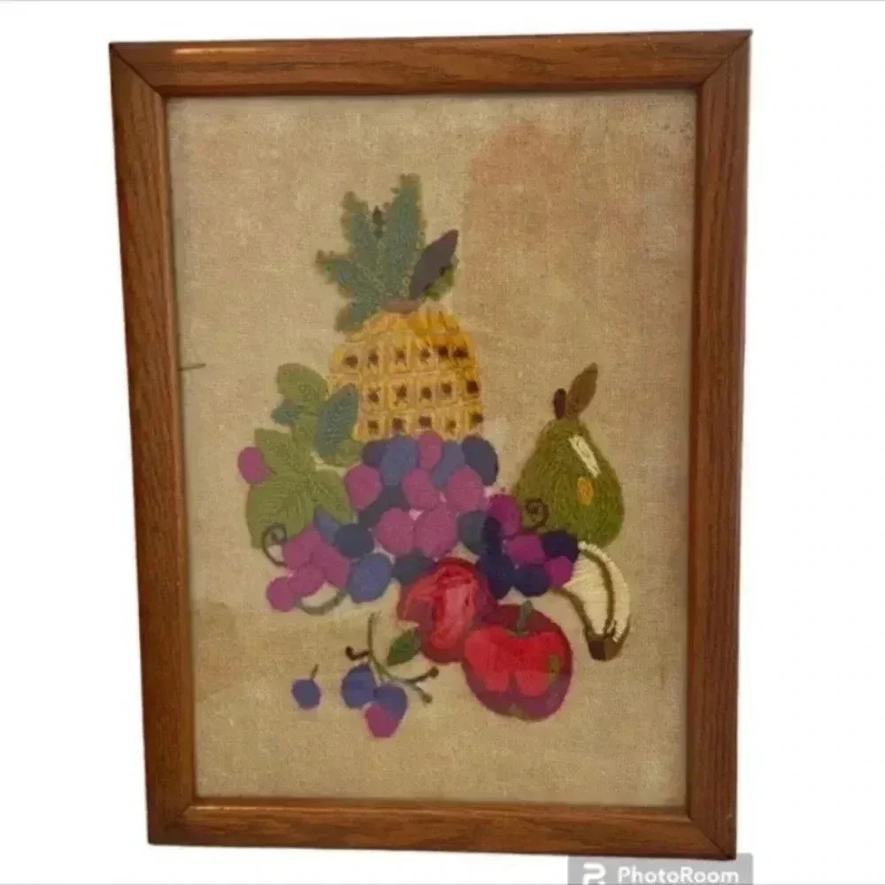 Springbok Vintage Framed Crewel Fruit Pattern Completed